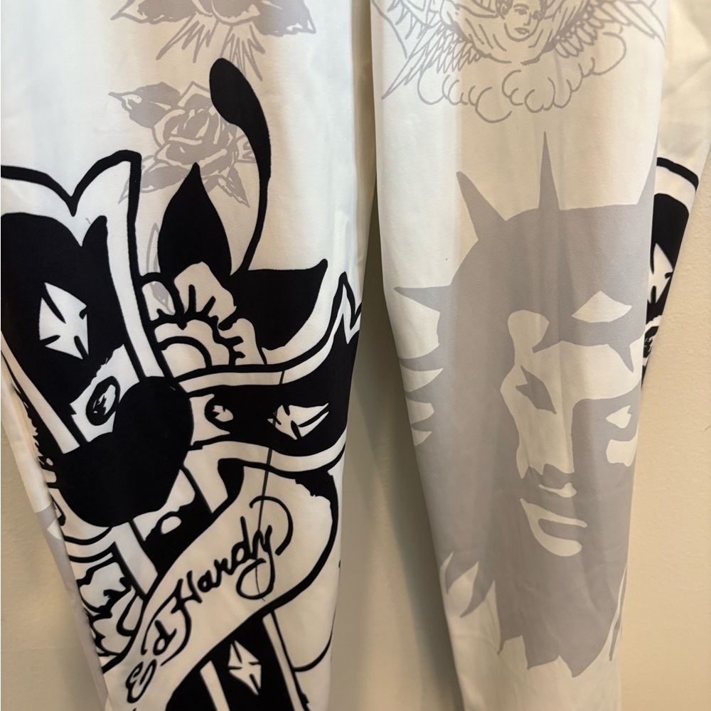 ED HARDY 2x NWT sacred heart graphic covered jumpsuit skin tight white - Picture 14 of 16